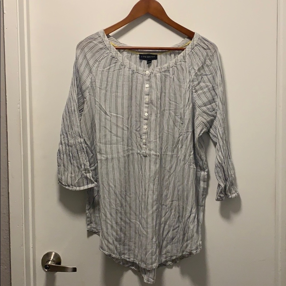 Soft Lounge Blouse, white with blue pinstripes